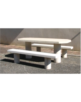 TABLE PIQUE NIQUE BETON OVALINE BLANC NATUREL + 1 BANQUETTE