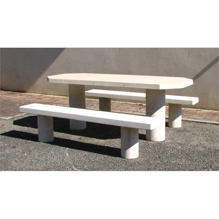 TABLE PIQUE NIQUE BETON OVALINE BLANC NATUREL + 1 BANQUETTE TABLE PIQUE NIQUE BETON OVALINE BLANC NATUREL + 1 BANQUETTE