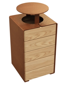 CORBEILLE CUB 120L-ACIER/BOIS SANS COUVERCLE CHENE CLAIR GRIS PROCITY