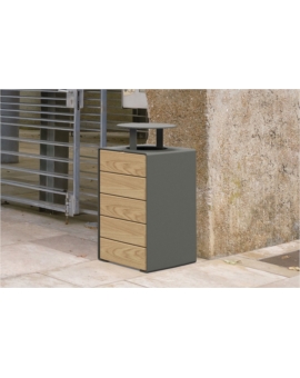 CORBEILLE CUB 120L-ACIER/BOIS SANS COUVERCLE CHENE CLAIR GRIS PROCITY
