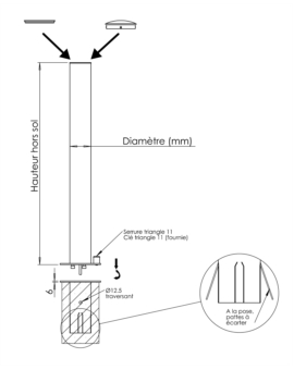 BORNE INOX CIMA TB Ø. 76MM H. 1000MM FIXE