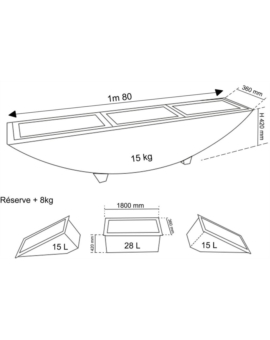 JARDINIERE ELIPSO + CONTRE BAC L. 1280MM ANTHRA.-G932