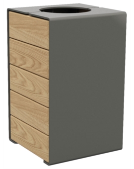 CORBEILLE CUB 120L-ACIER/BOIS SANS COUVERCLE CHENE CLAIR GRIS PROCITY