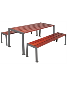 TABLE PIQUE NIQUE SILAOS - ACIER/BOIS ACAJOU RAL 3004-BDX