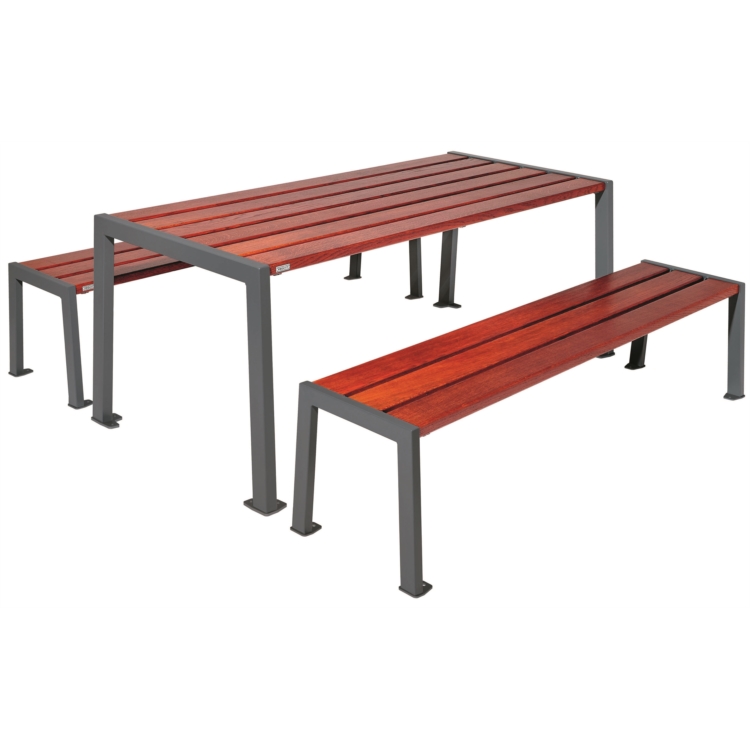 TABLE PIQUE NIQUE SILAOS - ACIER/BOIS ACAJOU RAL 3004-BDX